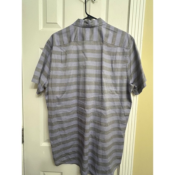 Gap Mens XL Tall Short Sleeve Button Down Shirt Blue Grey Striped Cotton Casual - Picture 2 of 5